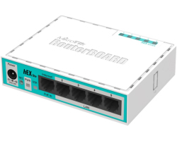 Mikrotik RB750r2 hEX lite, 850MHz CPU, 64MB RAM, 5&times;LAN, RouterOS L4, plastično kući&scaron;te, PSU
