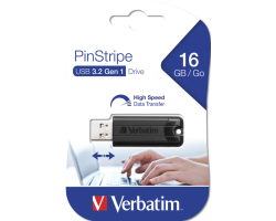 Verbatim PinStripe 16GB USB3.2 Gen1, crni