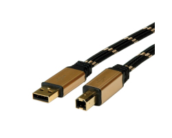 Roline GOLD USB2.0 kabel TIP A/B M/M, 3.0m, crno/zlatni