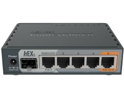 Mikrotik RB760iGS hEX S with Dual Core 880MHz MHz CPU, 256MB RAM, 5&times;G-LAN, SFP, USB, PoE-out-port #5, RouterOS L4, plastično kući&scaron;te, PSU